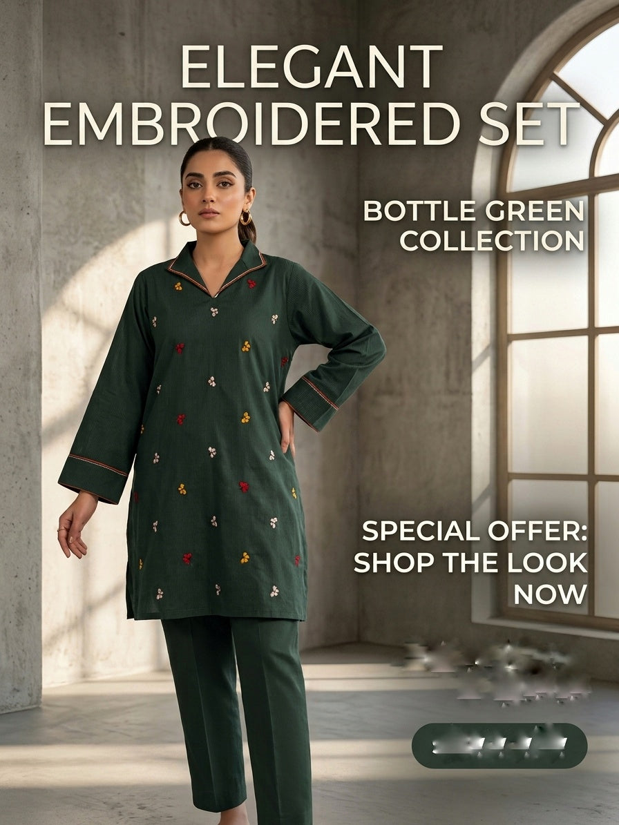 Bottle green embroided co-ord set
